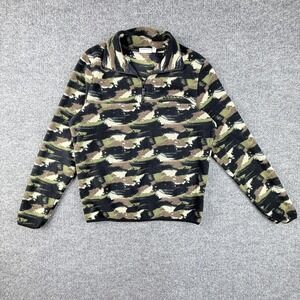 WeSC Pullover Sweater Mens Small Camo Fleece Half Zip Pocket Green Brown Outdoor